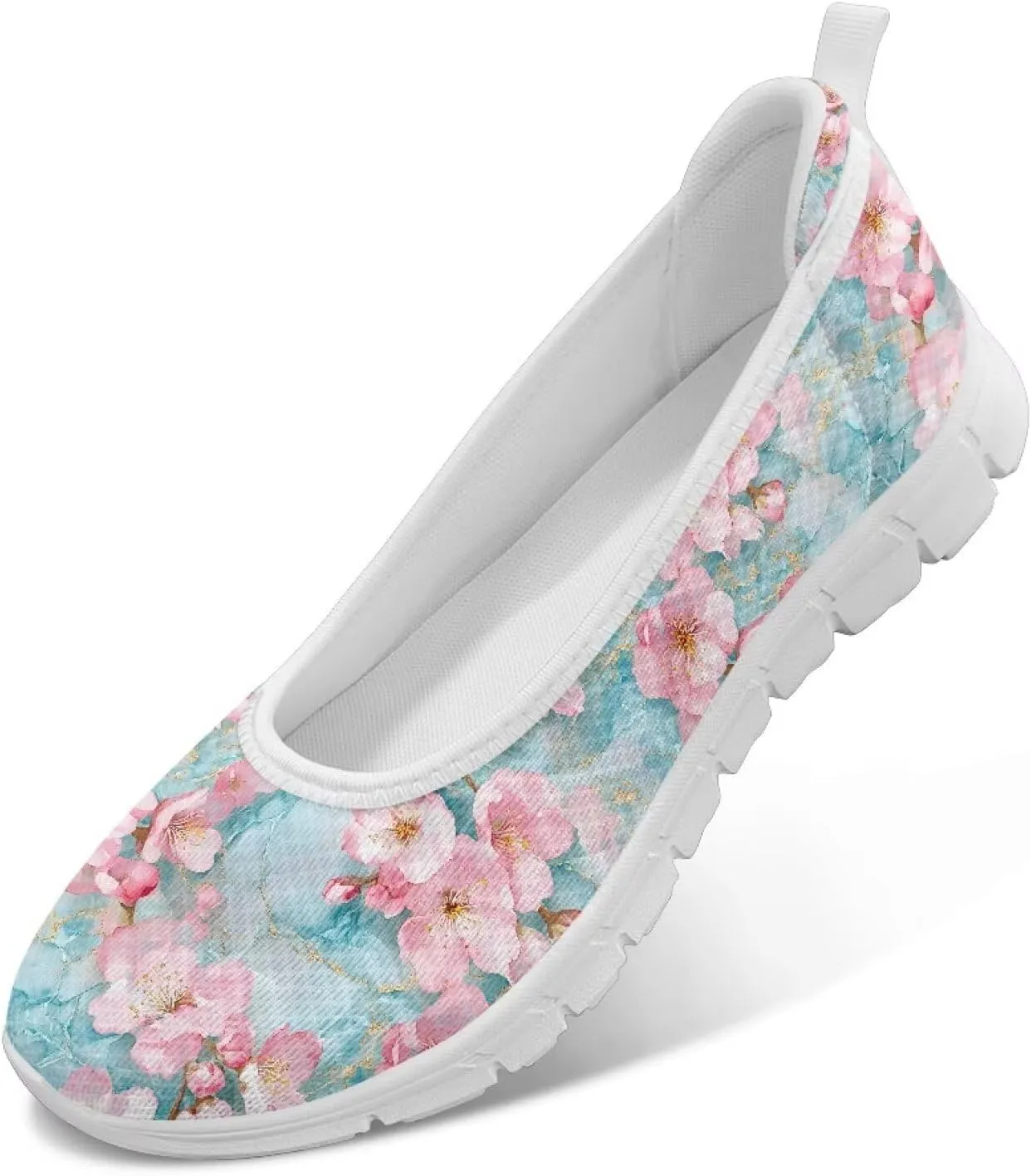 Fashion Sneakers for Women Printing Shoes Lightweight Walking Flying Mesh Casual Slip Ons Comfortable Art Painted Soft Cherry Blossoms ShoesUS Size 6-11
