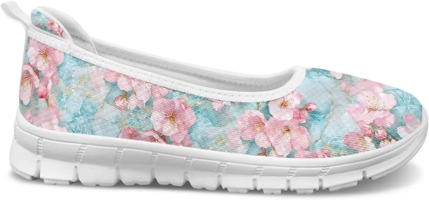Fashion Sneakers for Women Printing Shoes Lightweight Walking Flying Mesh Casual Slip Ons Comfortable Art Painted Soft Cherry Blossoms ShoesUS Size 6-11