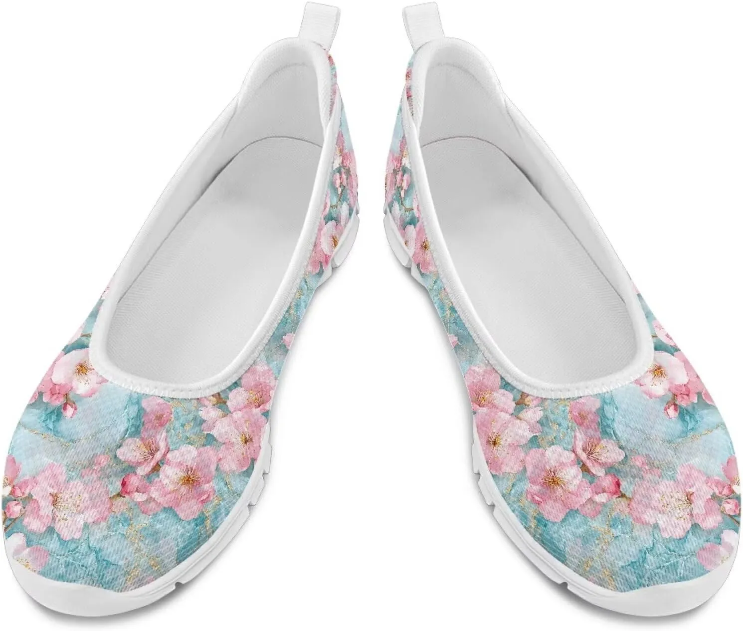 Fashion Sneakers for Women Printing Shoes Lightweight Walking Flying Mesh Casual Slip Ons Comfortable Art Painted Soft Cherry Blossoms ShoesUS Size 6-11