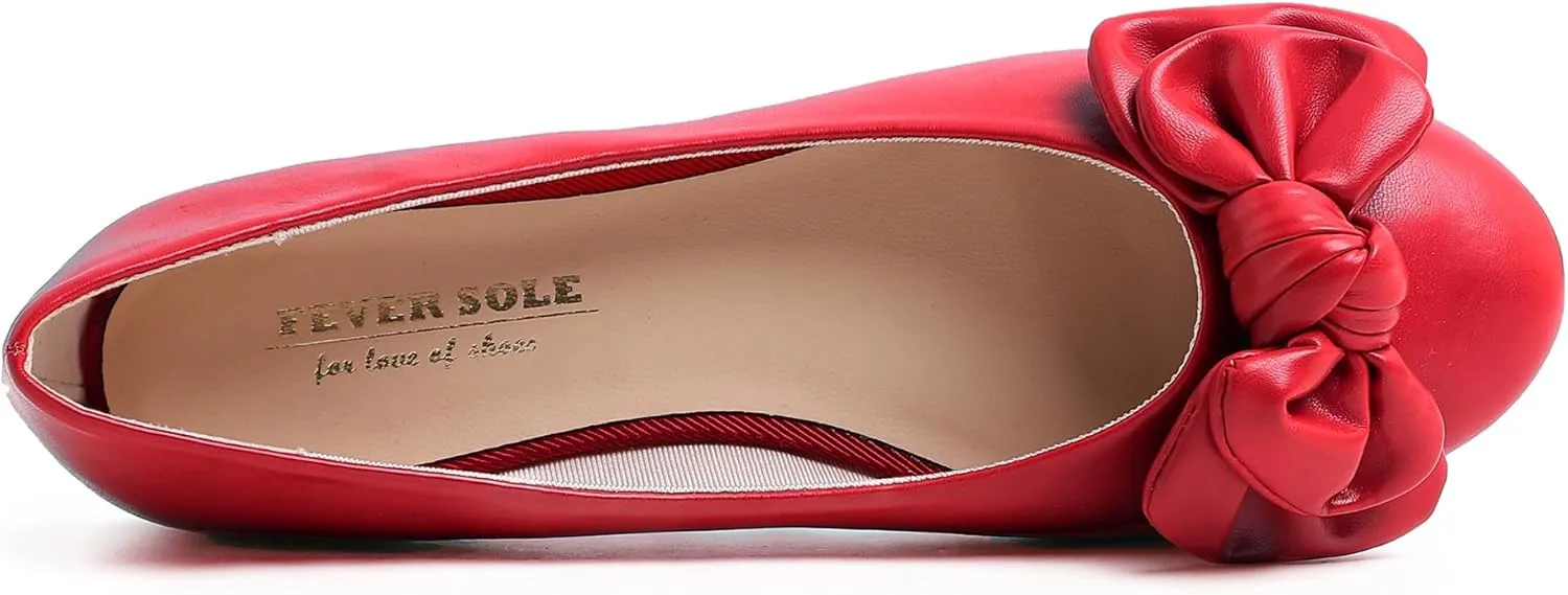 Feversole Women's Round Toe Cute Bow Trim Ballet Flats
