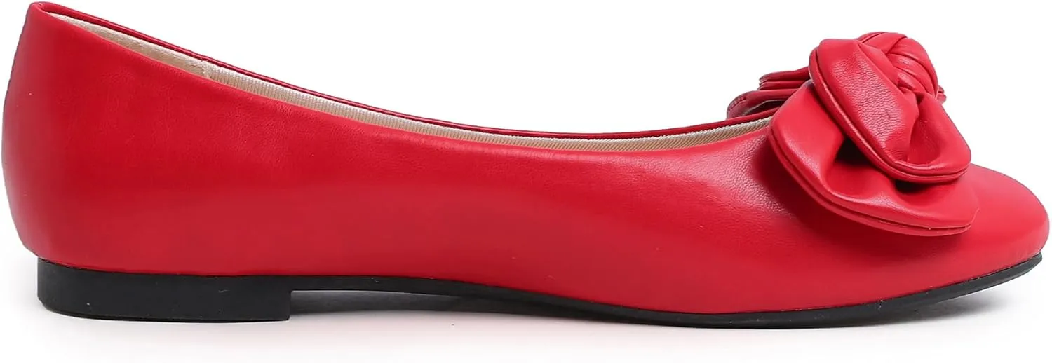 Feversole Women's Round Toe Cute Bow Trim Ballet Flats