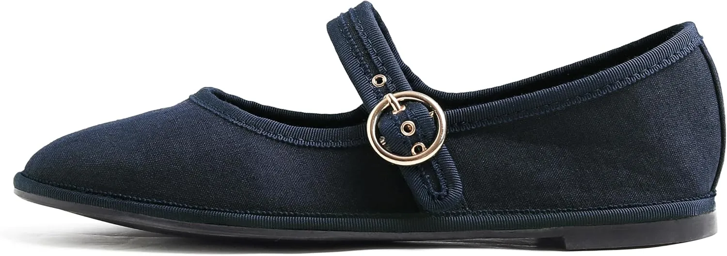 FEVERSOLE Women's Soft Breathable Mary Jane Memory Foam Cushioned Comfort Round Toe Metal Buckle Flats Walking Shoes