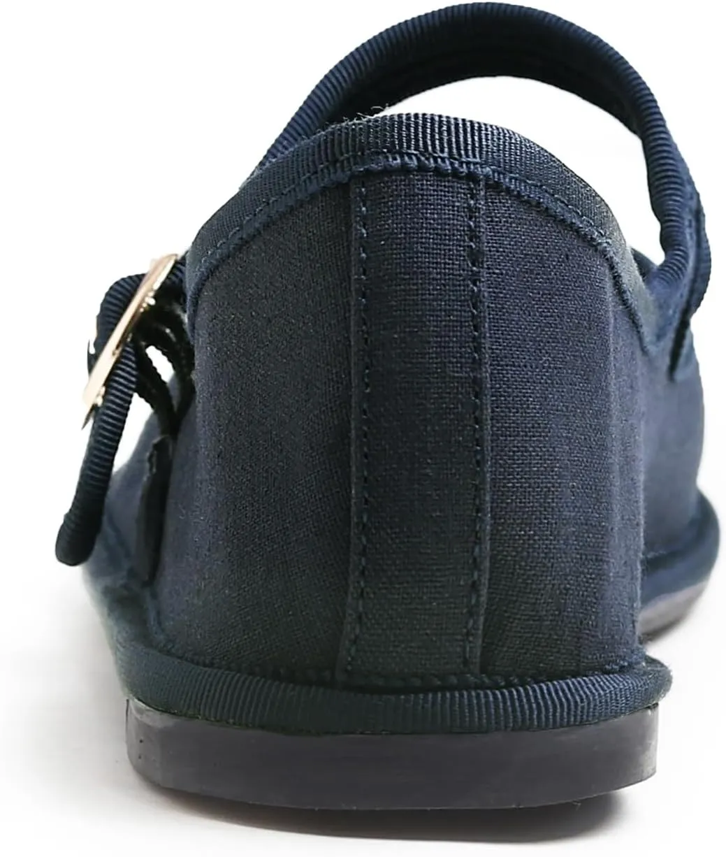 FEVERSOLE Women's Soft Breathable Mary Jane Memory Foam Cushioned Comfort Round Toe Metal Buckle Flats Walking Shoes