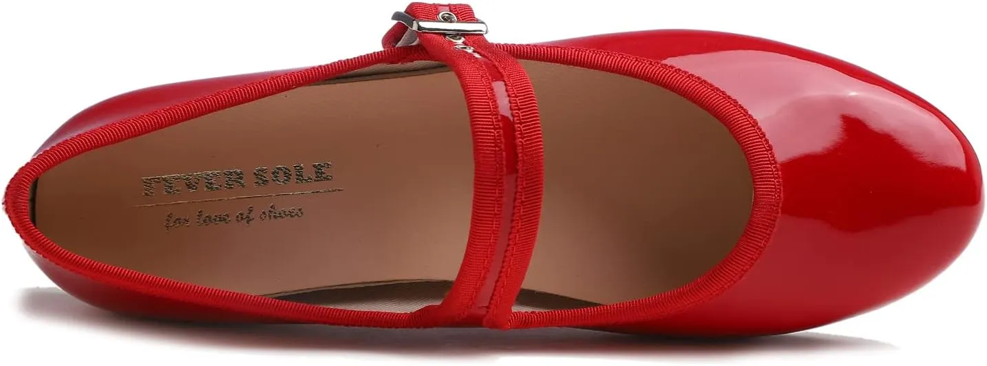 FEVERSOLE Women's Soft Cushion Extra Padded Comfort Round Toe Mary Jane Metal Buckle Fashion Ballet Flats Walking Shoes