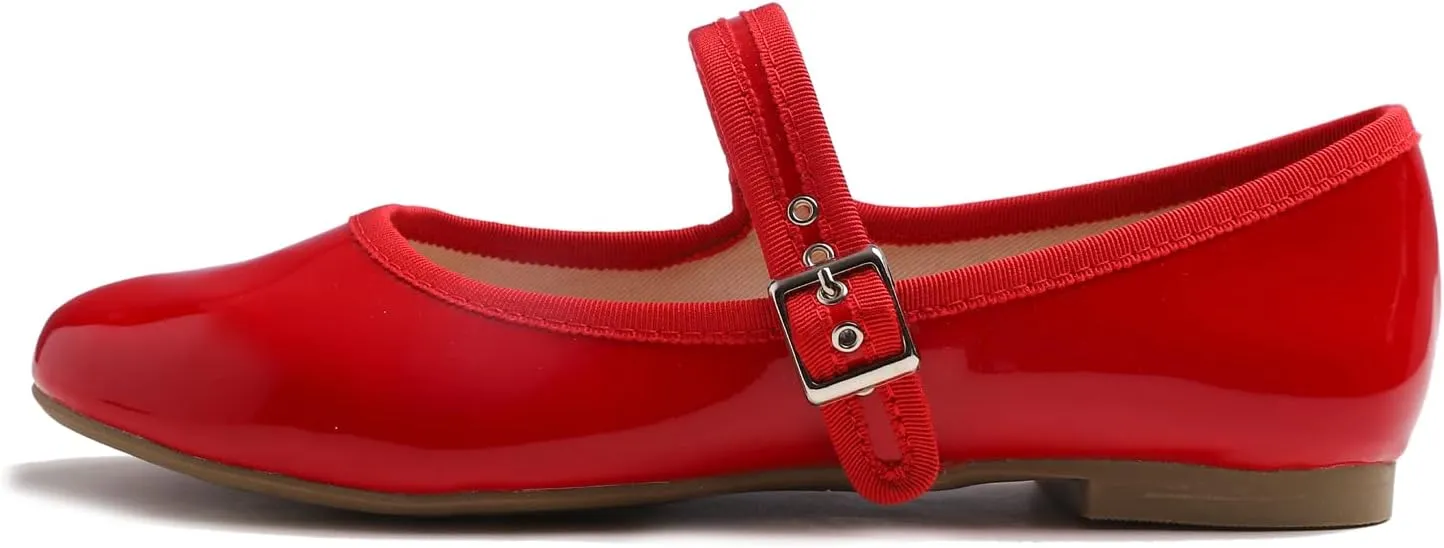 FEVERSOLE Women's Soft Cushion Extra Padded Comfort Round Toe Mary Jane Metal Buckle Fashion Ballet Flats Walking Shoes