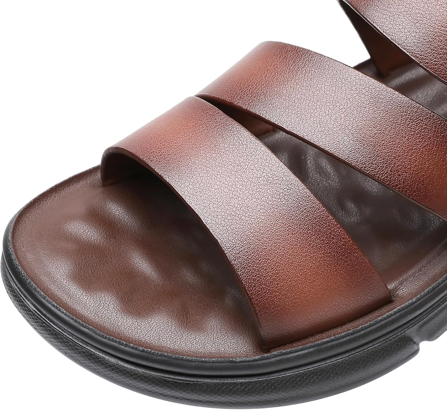 Finishing & Sewing Men's Leather Comfort Beach Sandals with Adjustable Buckle Strap