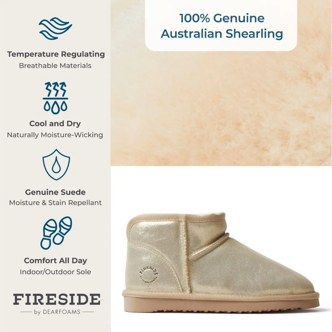 Fireside by Dearfoams Women's Riverland Shearling Fur Lined Mini Ankle Boot with Platform Slipper