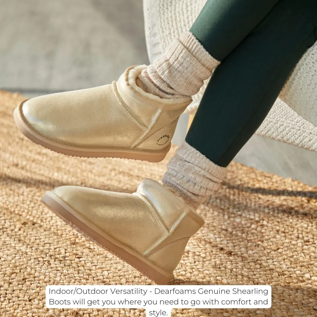 Fireside by Dearfoams Women's Riverland Shearling Fur Lined Mini Ankle Boot with Platform Slipper