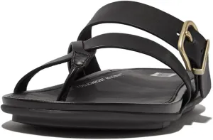 FitFlop Women's Gracie Buckle Leather Strappy Toe-Post Sandals Wedge