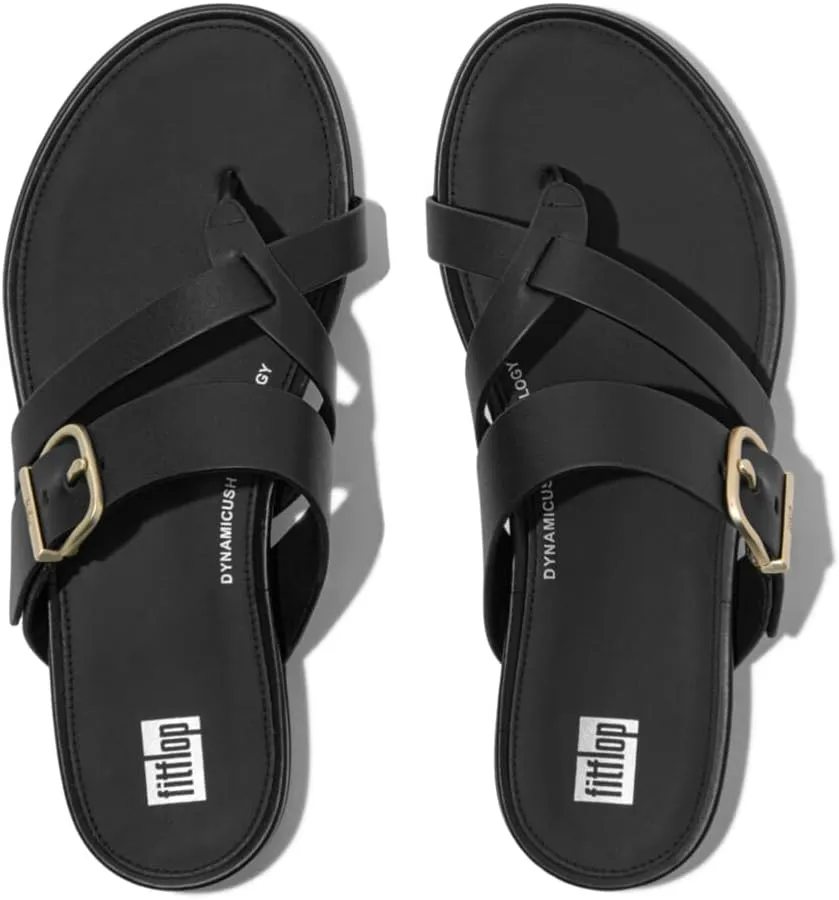 FitFlop Women's Gracie Buckle Leather Strappy Toe-Post Sandals Wedge