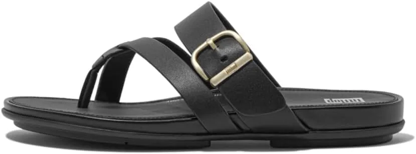 FitFlop Women's Gracie Buckle Leather Strappy Toe-Post Sandals Wedge