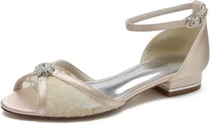 Flats Bridal Sandals Wedding Flats for Bridal Open Toe Round Toe Wedding Shoes 2.5Cm