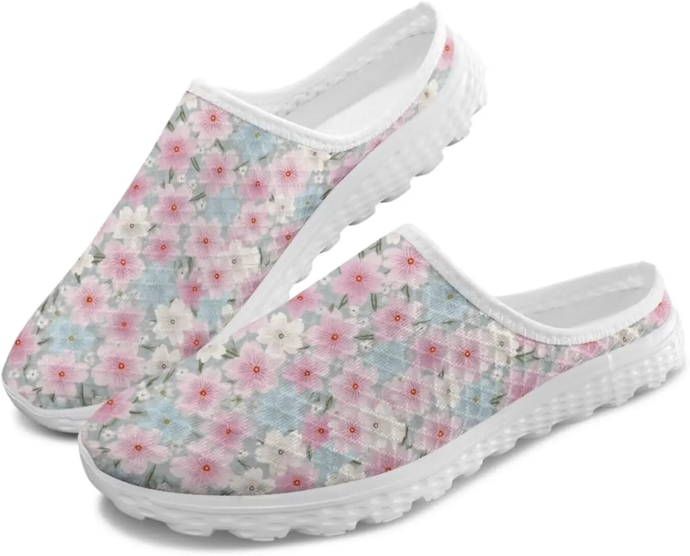 Flower Print Womens Garden Shoes Casual Flats Mules Sneaker Classic Work Loafers with Arch Support US 6-13.5