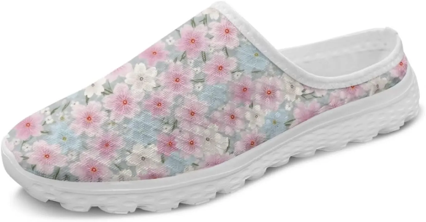 Flower Print Womens Garden Shoes Casual Flats Mules Sneaker Classic Work Loafers with Arch Support US 6-13.5