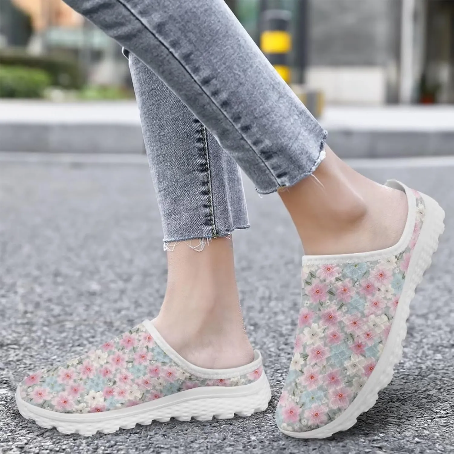 Flower Print Womens Garden Shoes Casual Flats Mules Sneaker Classic Work Loafers with Arch Support US 6-13.5