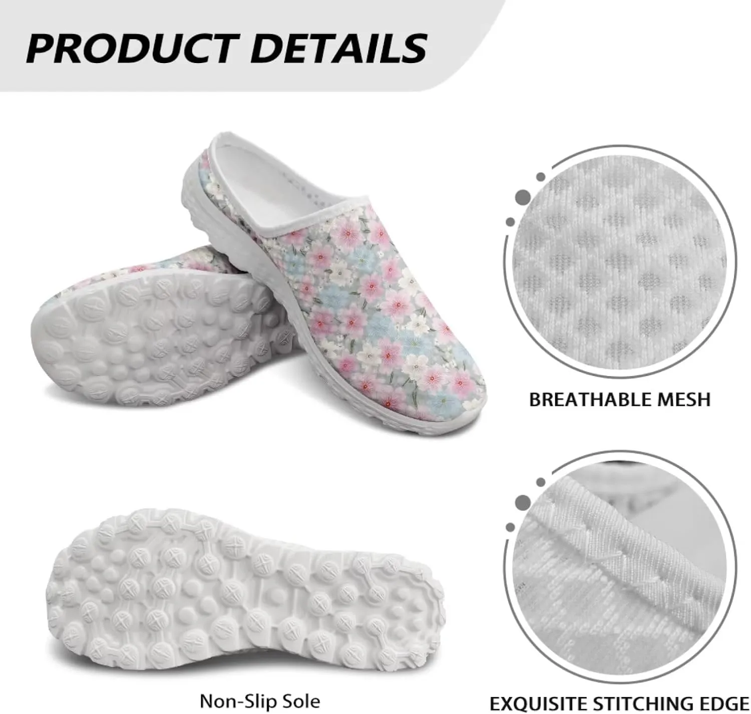 Flower Print Womens Garden Shoes Casual Flats Mules Sneaker Classic Work Loafers with Arch Support US 6-13.5