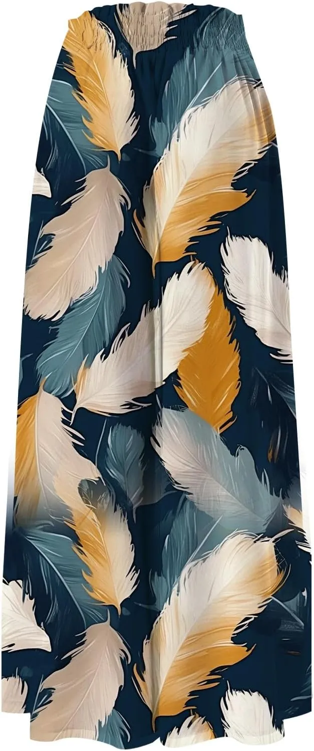 Flowy Pants for Women High Waisted Wide Leg Floral Palazzo Pant Drawstring Summer 2025 Beach Boho Trousers