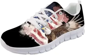 Forchrinse American Flag Bold Eagle Print Women's Athletic Running Shoes Patriotic Walking Sneakers for Men USA Shoes President Independence