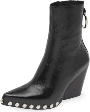 FOWT Women Pointed Toe Studded Ankle Boot Side Zipper Block High Heel Ladies Party Prom Dance Shoes Size 4-16 US