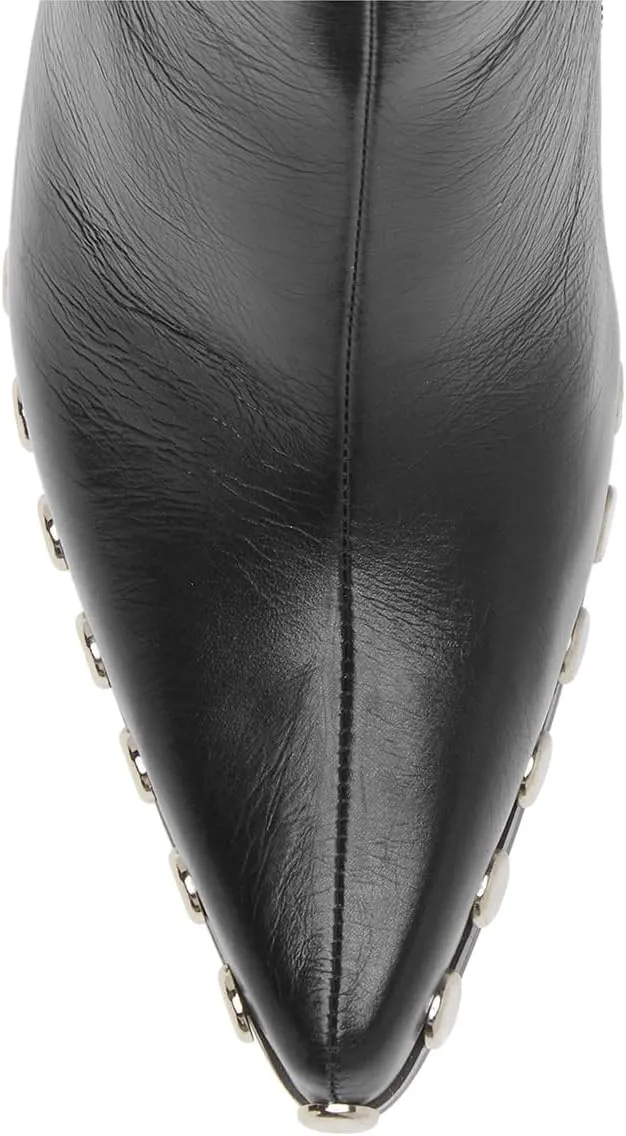 FOWT Women Pointed Toe Studded Ankle Boot Side Zipper Block High Heel Ladies Party Prom Dance Shoes Size 4-16 US