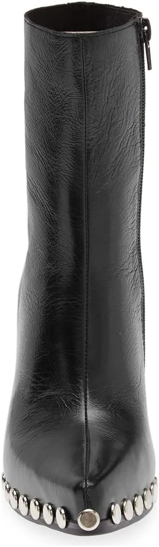 FOWT Women Pointed Toe Studded Ankle Boot Side Zipper Block High Heel Ladies Party Prom Dance Shoes Size 4-16 US