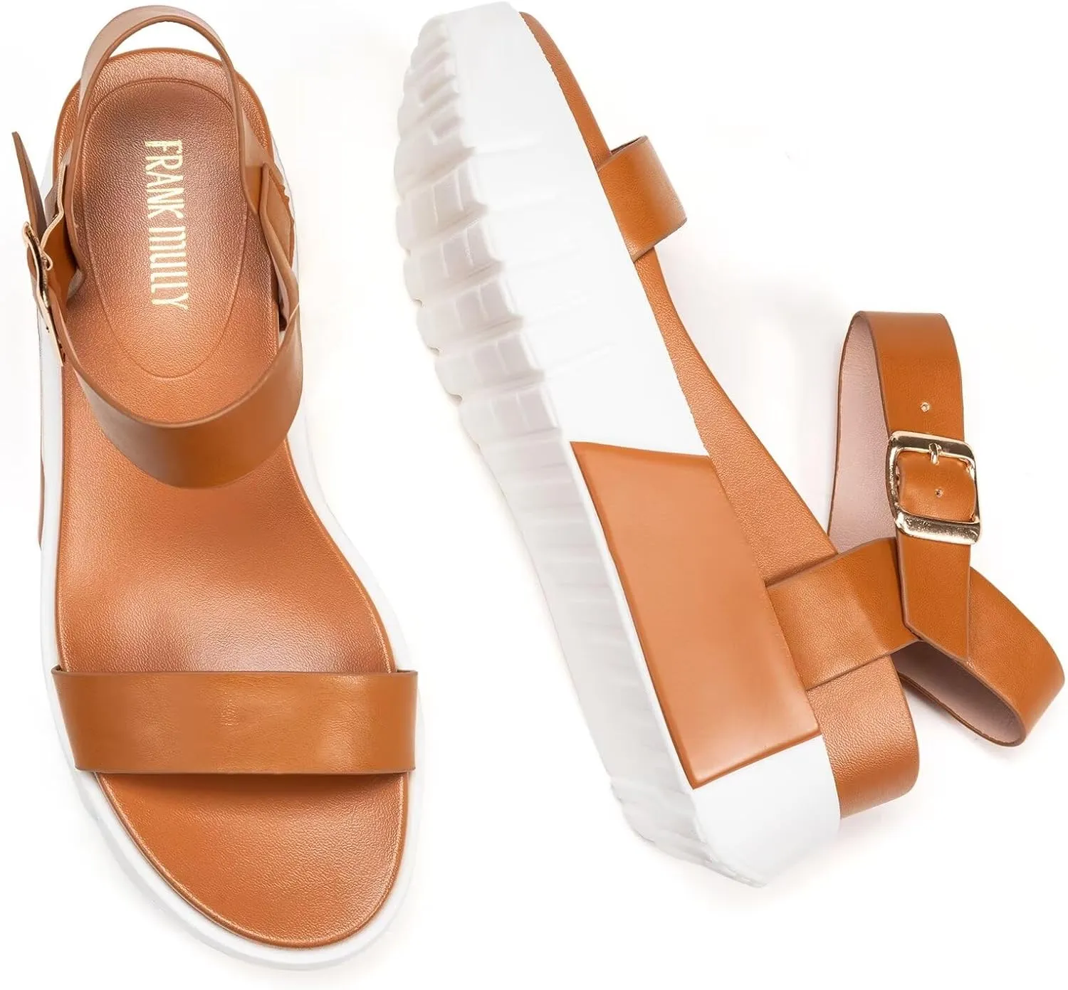 Frank Mully Women's Platform Sandals Open Toe Ankle Strap Buckle Adujustable Casual Platform Sandals Shoes
