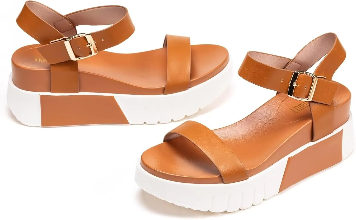 Frank Mully Women's Platform Sandals Open Toe Ankle Strap Buckle Adujustable Casual Platform Sandals Shoes