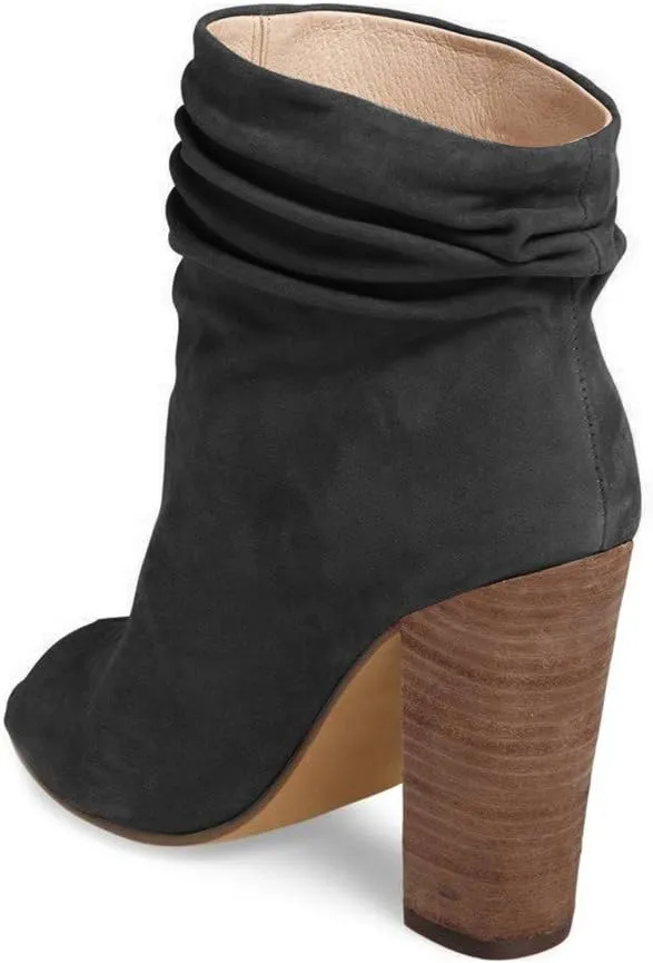 FSJ Women Stylish Peep Toe Slouch Ankle Boots Chunky Stacked Heels Party Prom Nightclub Evening Dress Shoes Size 4-15 US