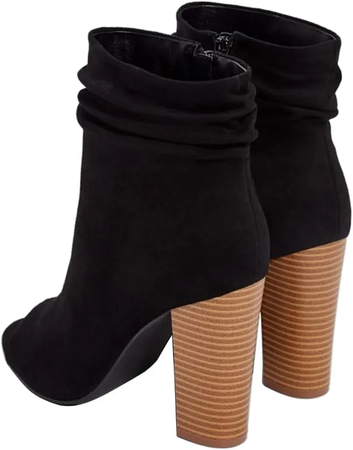 FSJ Women Stylish Peep Toe Slouch Ankle Boots Chunky Stacked Heels Party Prom Nightclub Evening Dress Shoes Size 4-15 US