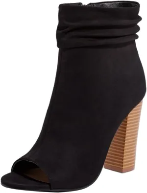 FSJ Women Stylish Peep Toe Slouch Ankle Boots Chunky Stacked Heels Party Prom Nightclub Evening Dress Shoes Size 4-15 US