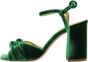 FSJ Women Velvet Heeled Sandals Ankle Strap High Block Open Toe Dress Pumps Chunky Heel Double Knot Bridal Wedding Dress Shoes Size 4-16 US