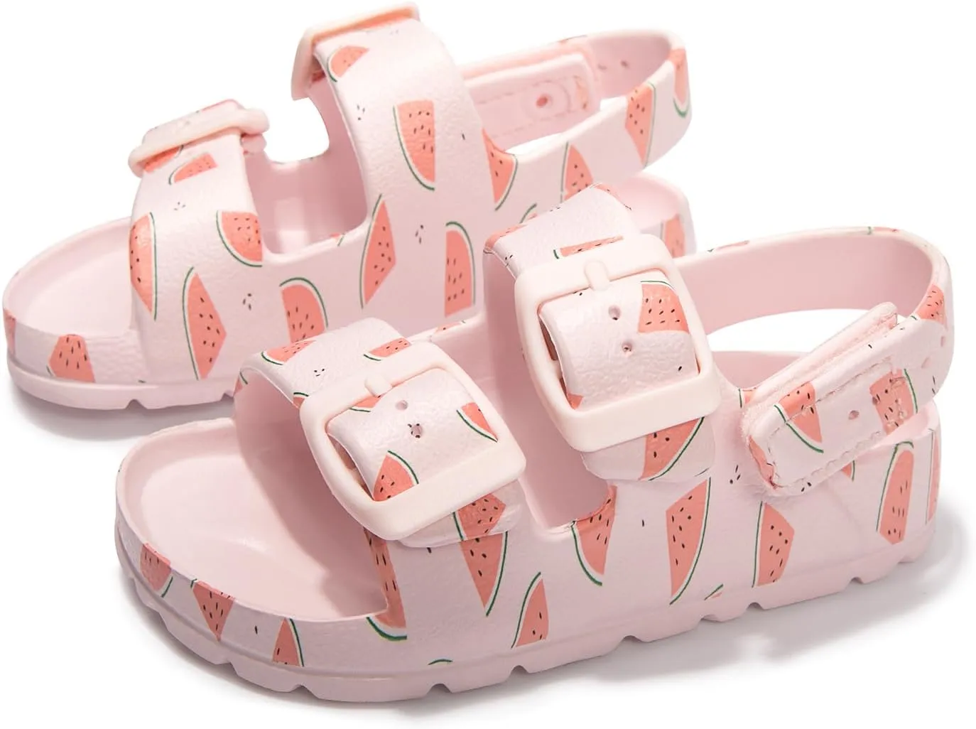 FUNKYMONKEY Unisex-Child Slides Double Buckle Adjustable EVA Flat Sandals for Boys Girls