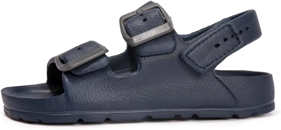 FUNKYMONKEY Unisex-Child Slides Double Buckle Adjustable EVA Flat Sandals for Boys Girls