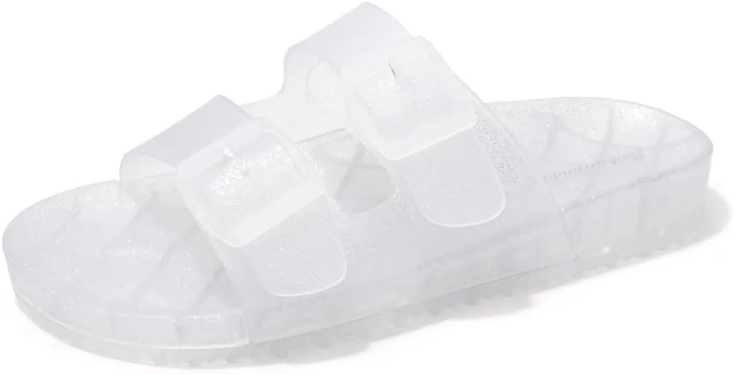 FUNKYMONKEY Women's Comfort Slides Double Buckle Adjustable Plastics Flat Sandals