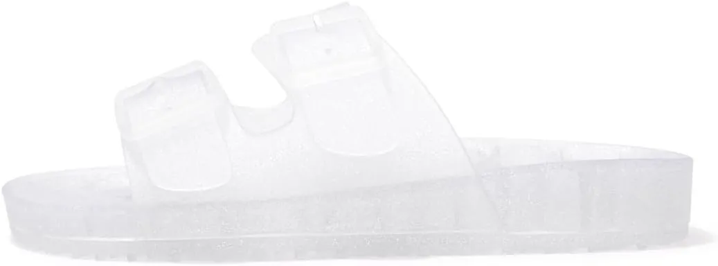 FUNKYMONKEY Women's Comfort Slides Double Buckle Adjustable Plastics Flat Sandals