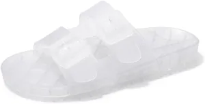 FUNKYMONKEY Women's Comfort Slides Double Buckle Adjustable Plastics Flat Sandals