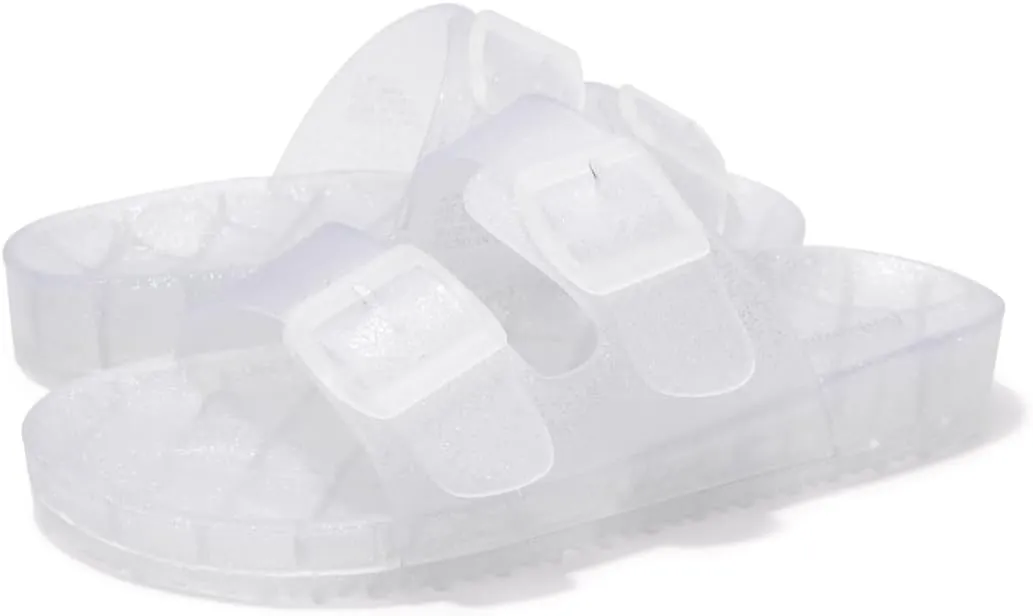 FUNKYMONKEY Women's Comfort Slides Double Buckle Adjustable Plastics Flat Sandals