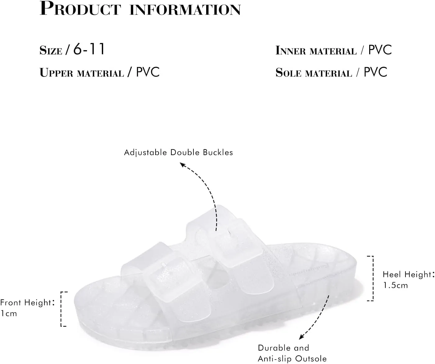 FUNKYMONKEY Women's Comfort Slides Double Buckle Adjustable Plastics Flat Sandals