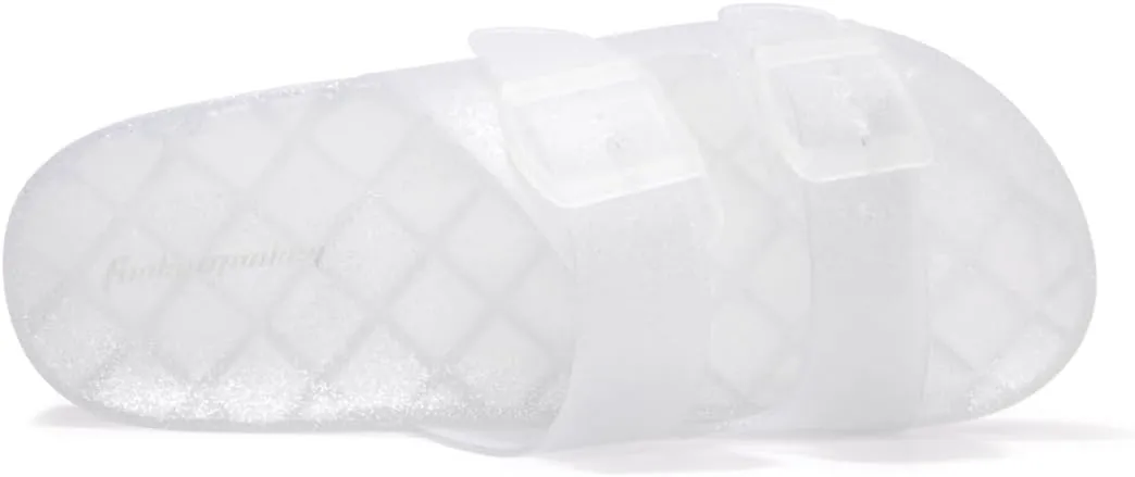 FUNKYMONKEY Women's Comfort Slides Double Buckle Adjustable Plastics Flat Sandals