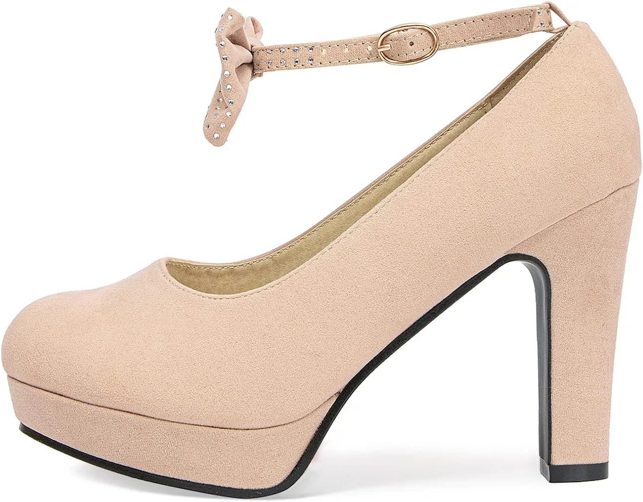 GATUXUS Women's Platform High Heel Dress Pumps Ankle Strap Bow Chunky Heels Shoes for Party Wedding Prom