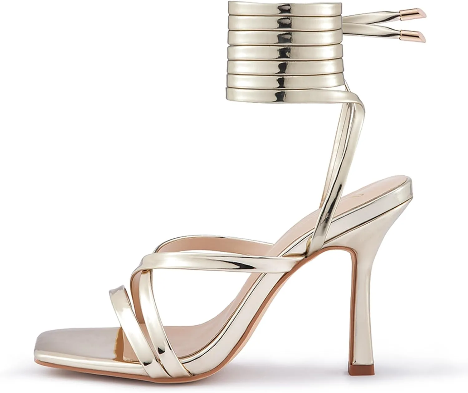 GENSHUO Women's heeled Sandals Strappy Lace up Stiletto High Heel Sandals Square Toe Sandals Tie up Heels Sandals for Party Prom Homecoming Dress Shoes