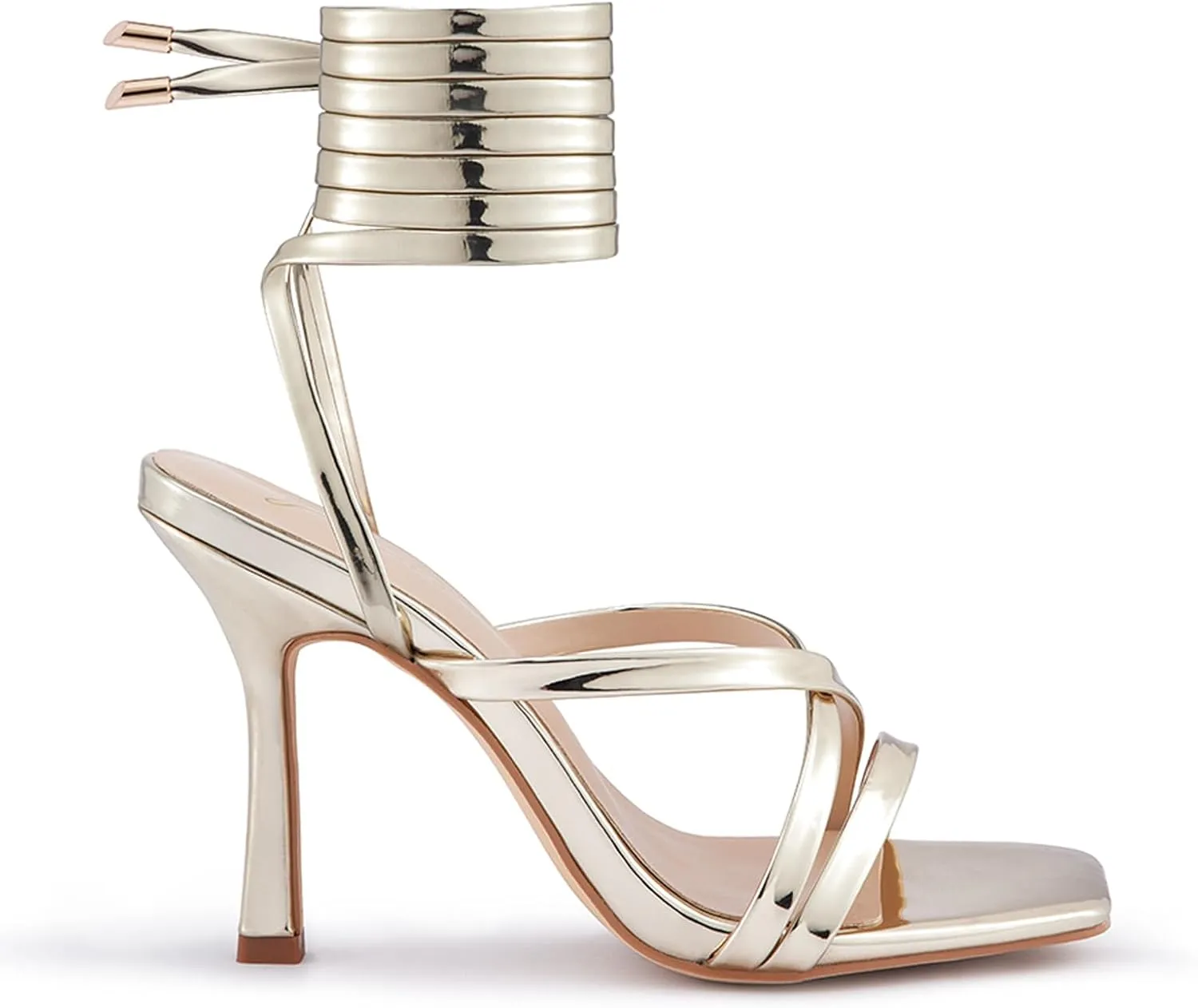 GENSHUO Women's heeled Sandals Strappy Lace up Stiletto High Heel Sandals Square Toe Sandals Tie up Heels Sandals for Party Prom Homecoming Dress Shoes
