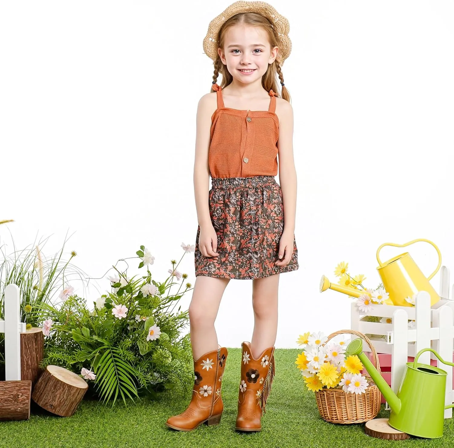 Girls Cowboy Boots Toddler Cowgirl Floral Embroidered Fringe Little Kids Western Boots Girl Riding Boot Birthday Party
