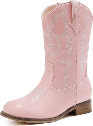Girls Cowgirl Boots Unisex-Child Mid Calf Glitter Toddler Cowboy Boot Little Big Kids Western Riding Shoes