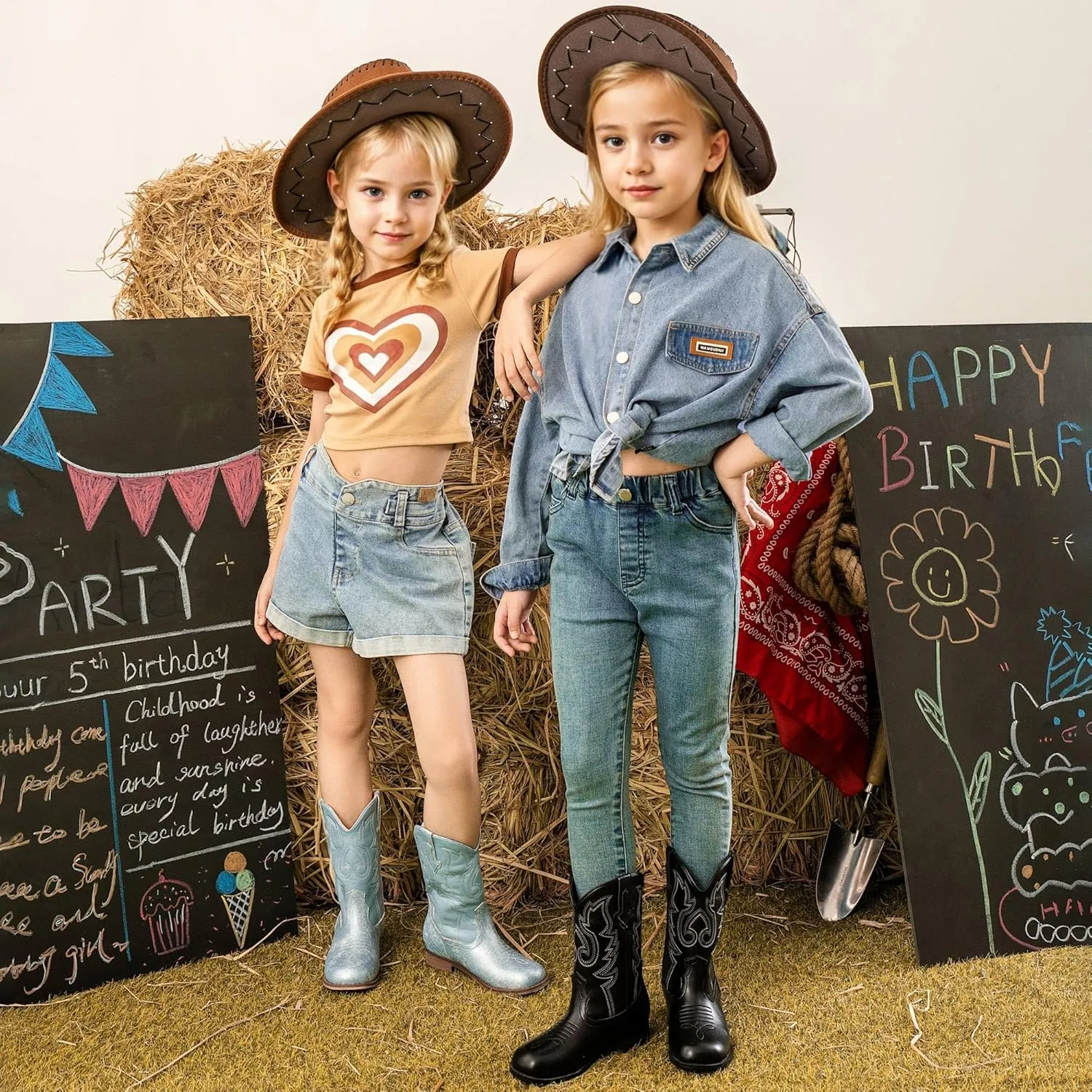 Girls Cowgirl Boots Unisex-Child Mid Calf Glitter Toddler Cowboy Boot Little Big Kids Western Riding Shoes