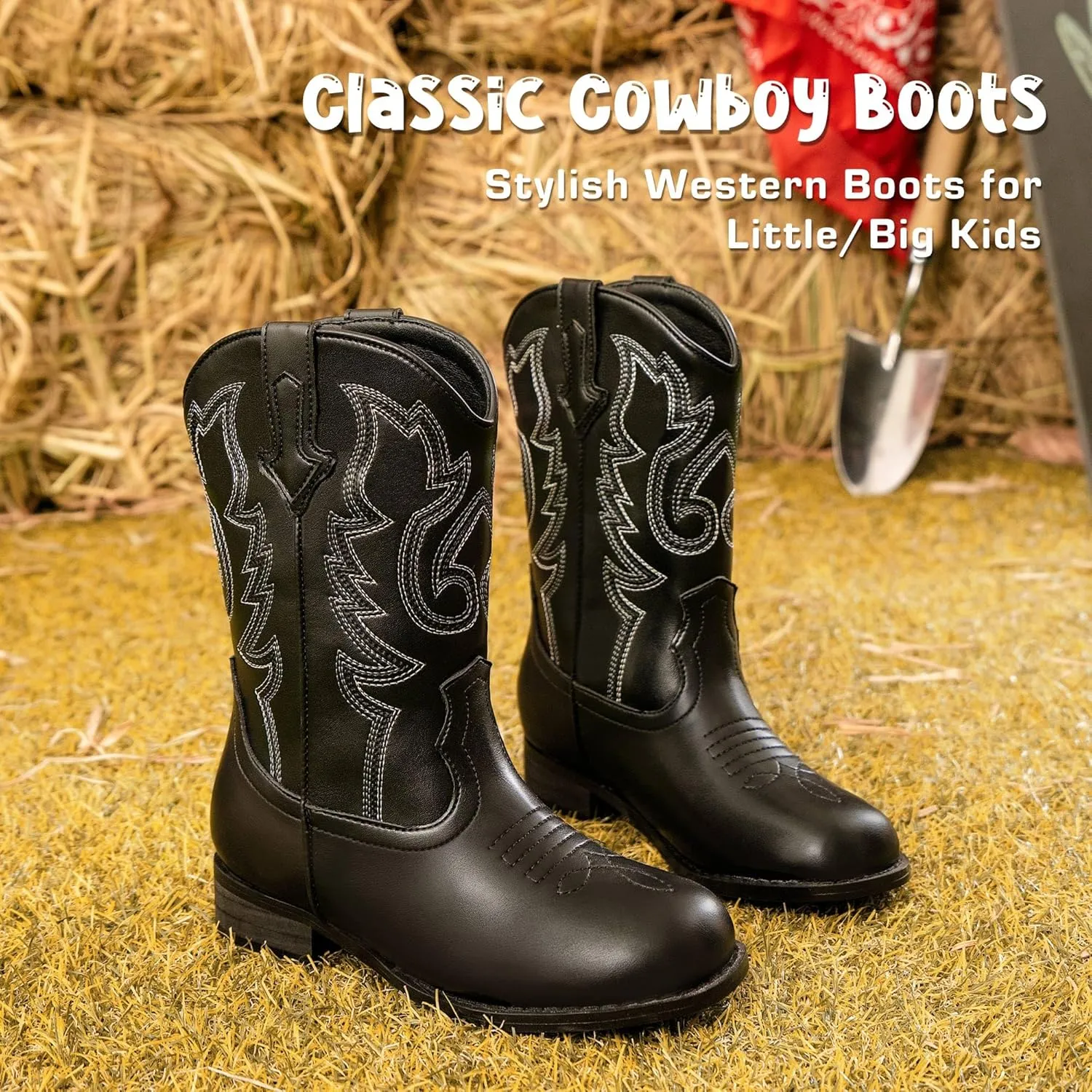 Girls Cowgirl Boots Unisex-Child Mid Calf Glitter Toddler Cowboy Boot Little Big Kids Western Riding Shoes