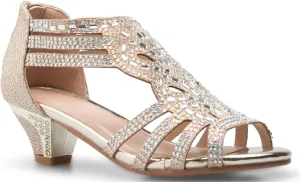 Girl's Cute Adorable Strappy Glitter Open Toe Heel Sandals - Adjustable buckle