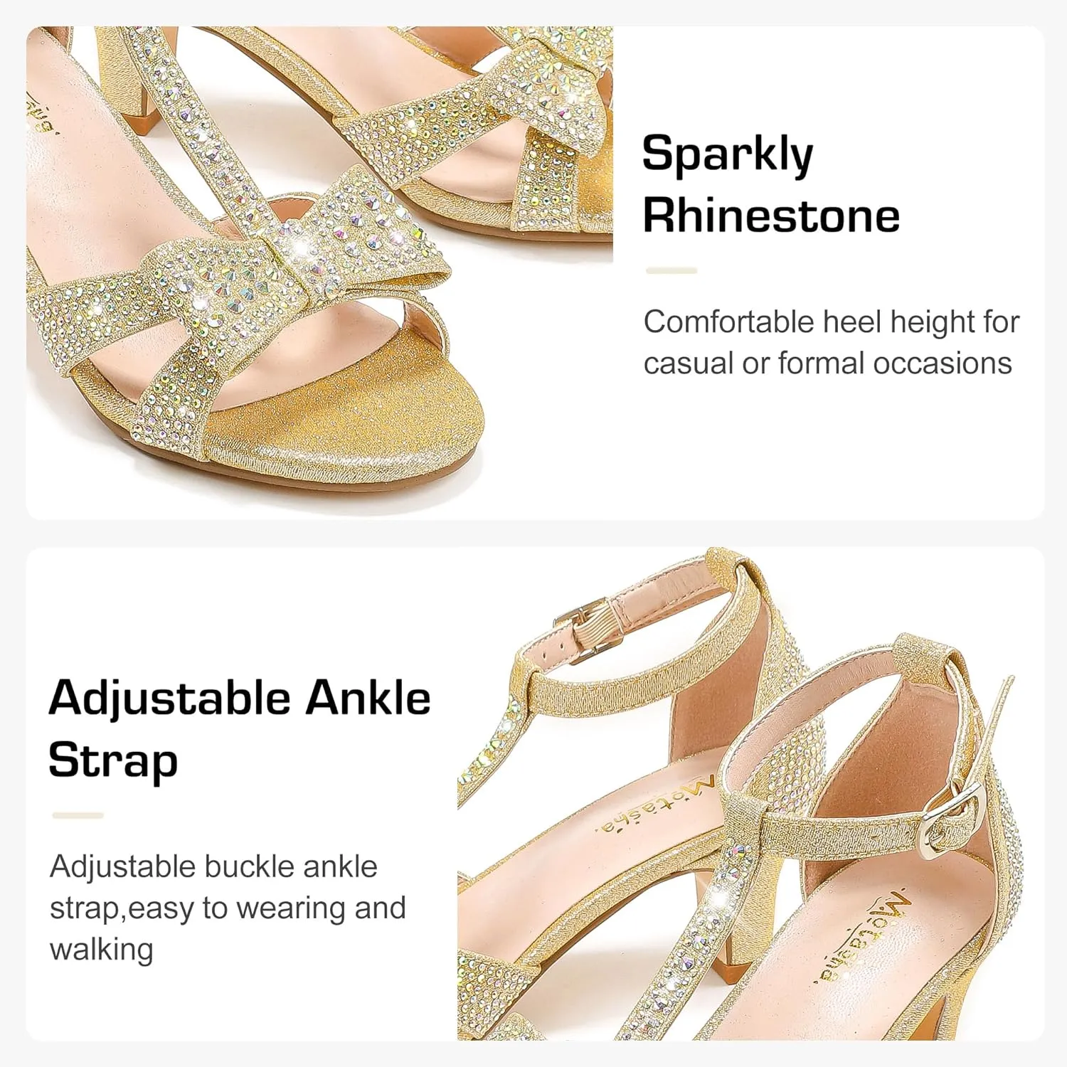 Girls Heel Sandals Dress Pump Open Toe T Strap Rhinestone Sandals Wedding Party Prom Shoes Little Big Kids