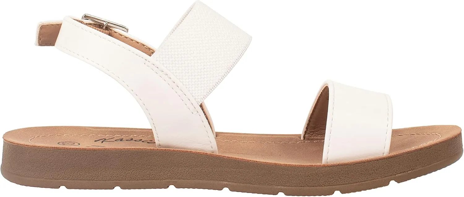 Girls Sandals Casual Open Toe Single Band with Elastic Ankle Strap Buckle Fashion Slide Flats RAIN-2