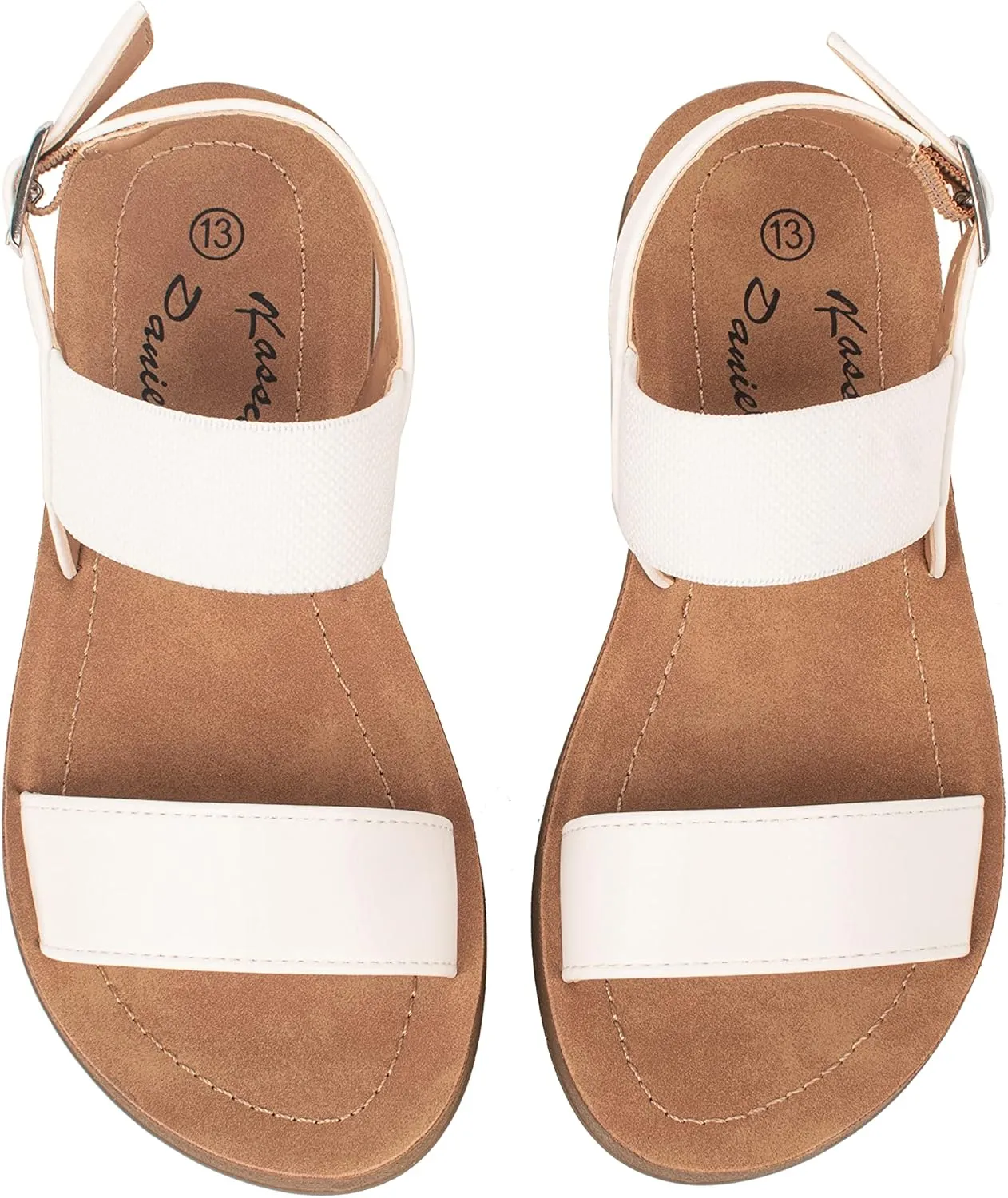 Girls Sandals Casual Open Toe Single Band with Elastic Ankle Strap Buckle Fashion Slide Flats RAIN-2